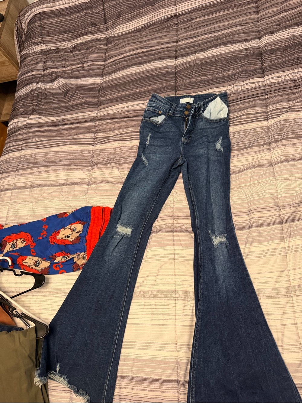 Petra Fashions Dark Blue Distressed Flare Jeans